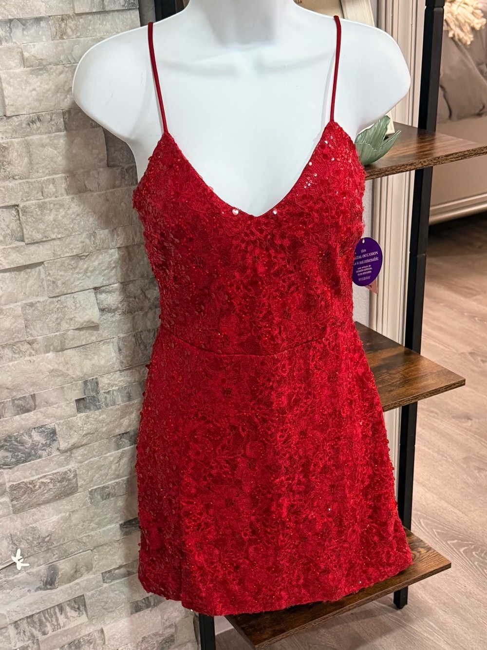 WT Red Sequin Lace Mini Dress by Windsor Size Small